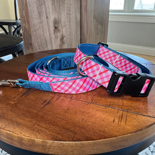 Plaid Pink Leash & Collar Bundle