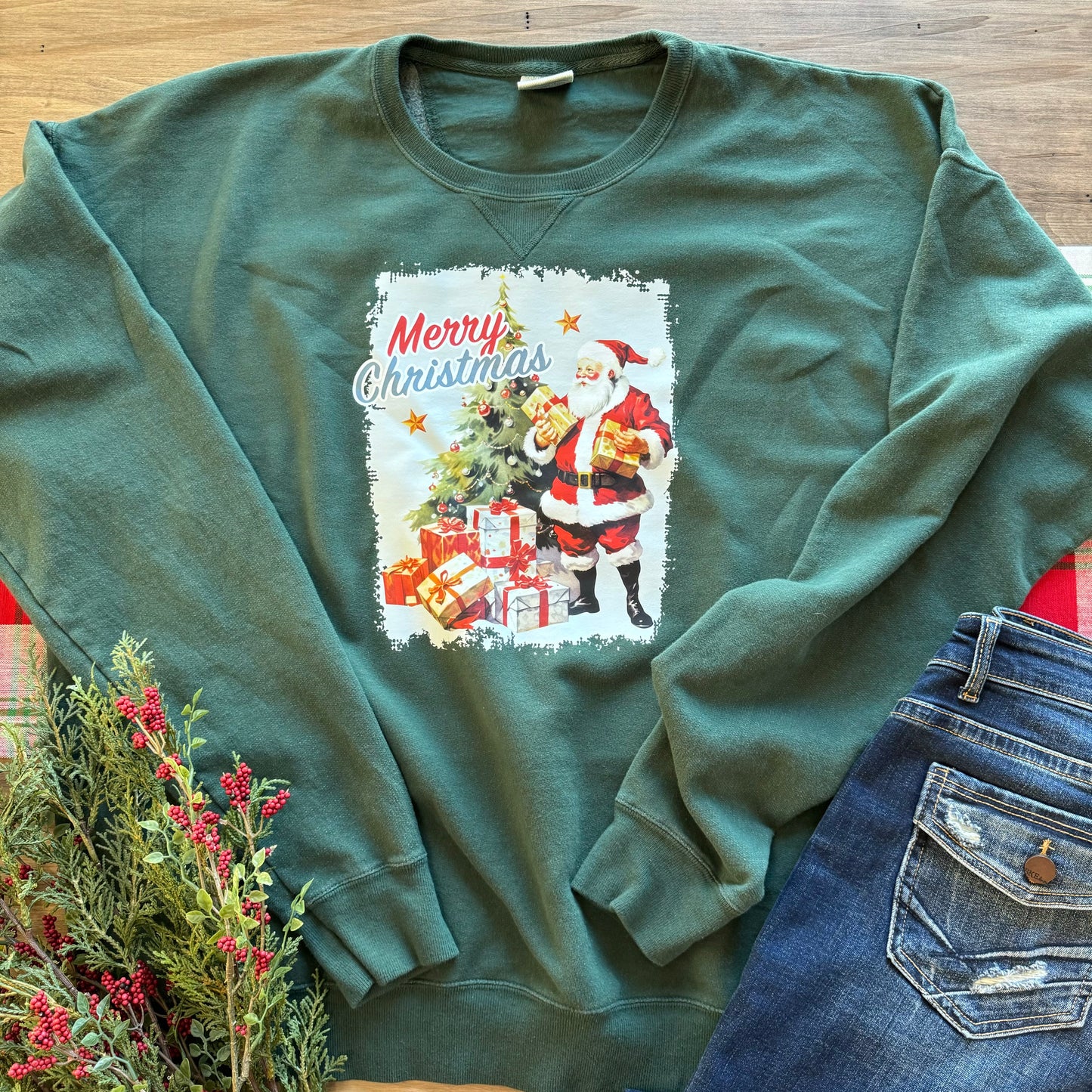 Merry Christmas Santa Claus Crewneck (Green)
