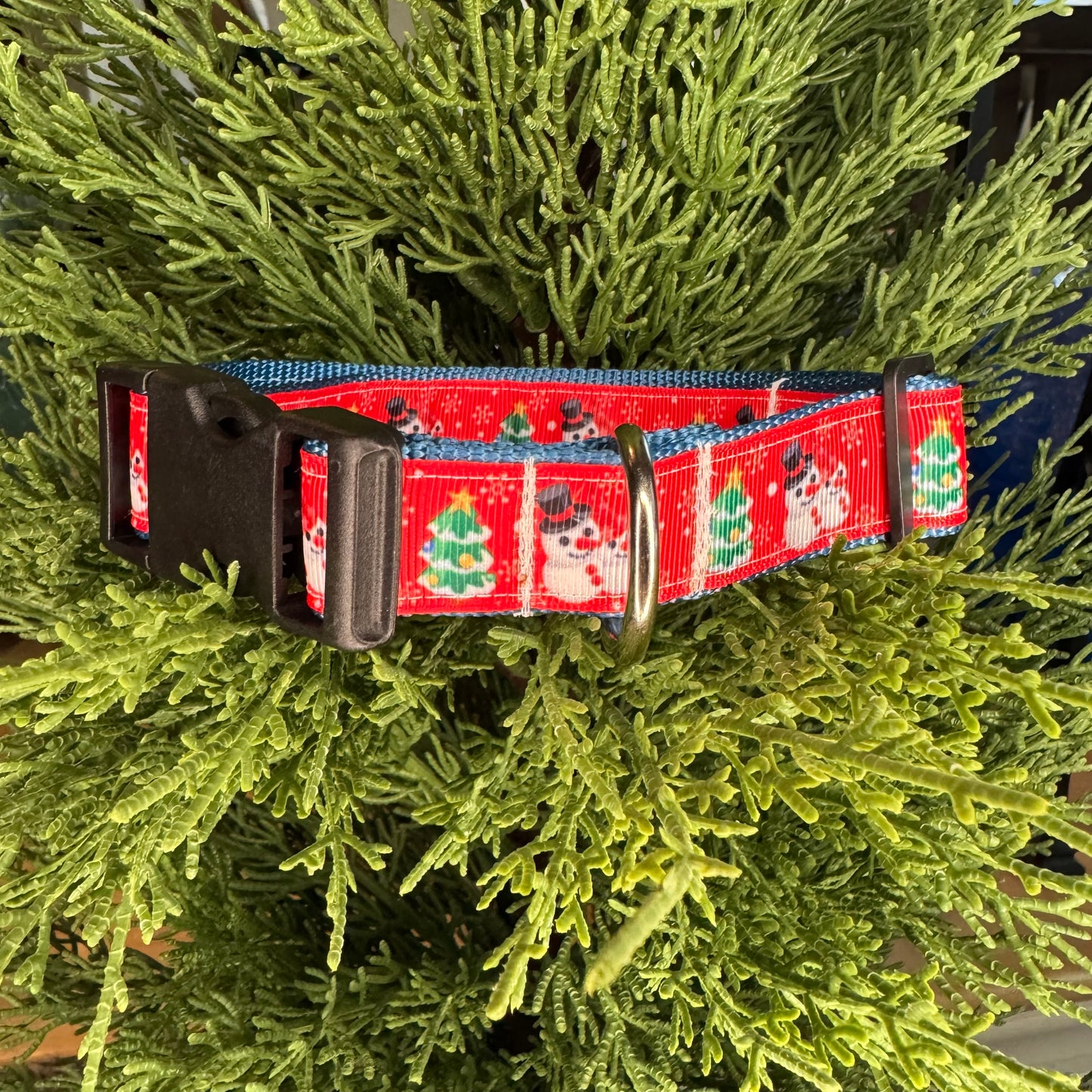 Trees and Snowmen Holiday Collar - Red
