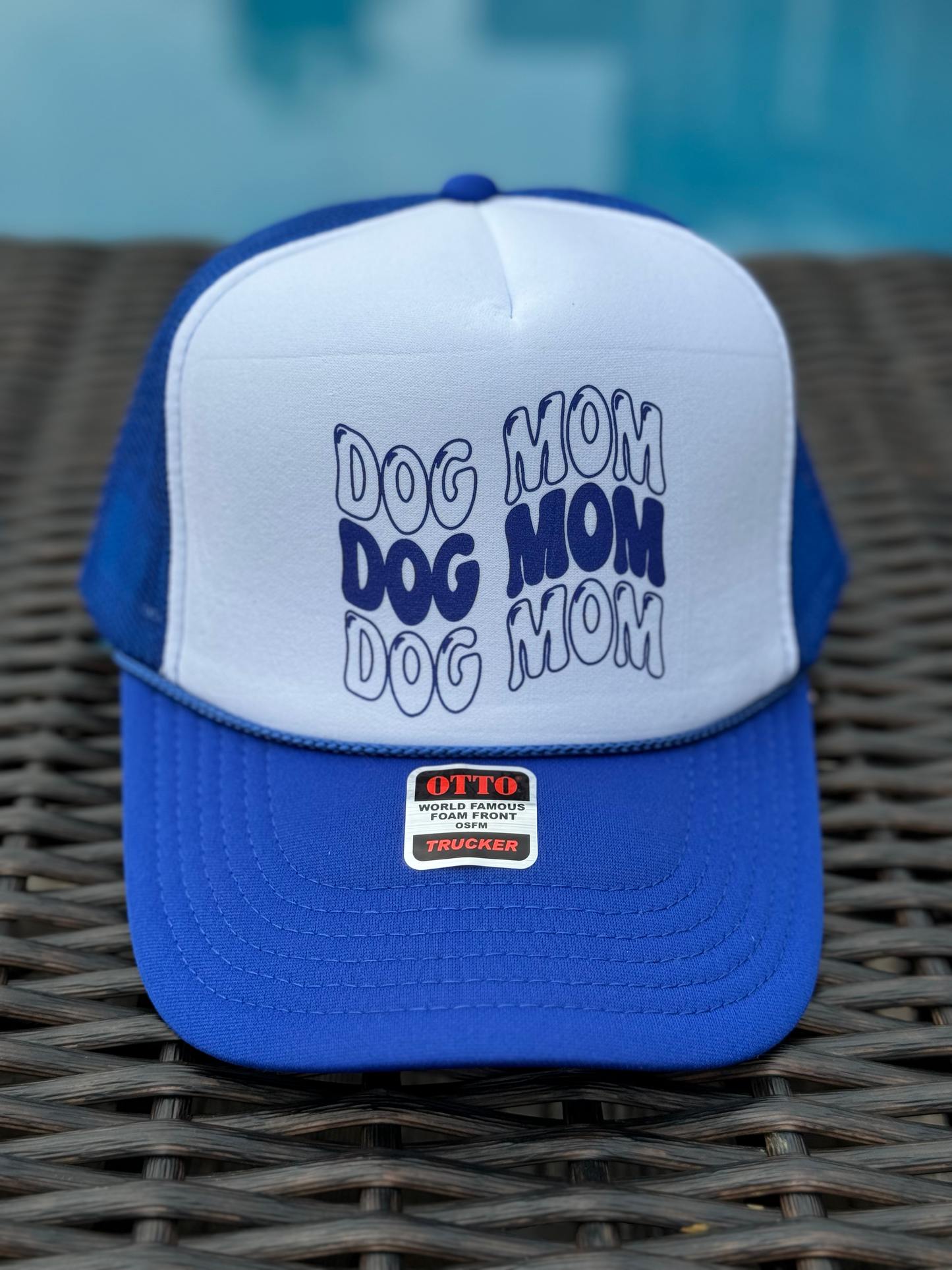 Dog Mom Blue and White Trucker Hat