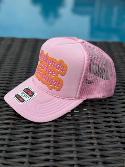 Weekends Coffee Dogs Pink Truck Hat