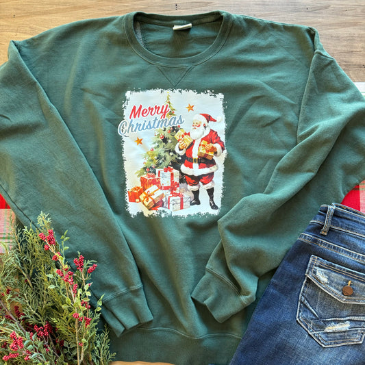 Merry Christmas Santa Claus Crewneck (Green)