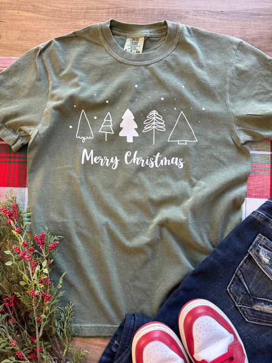 Merry Christmas and Trees T-Shirt (Green)