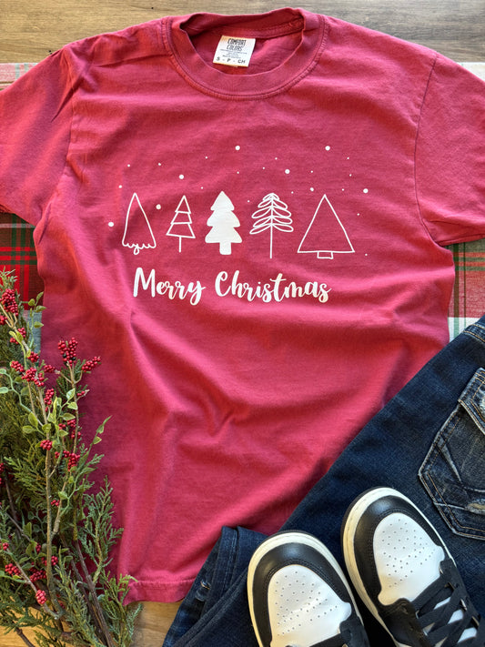 Merry Christmas and Trees T-Shirt (Red)