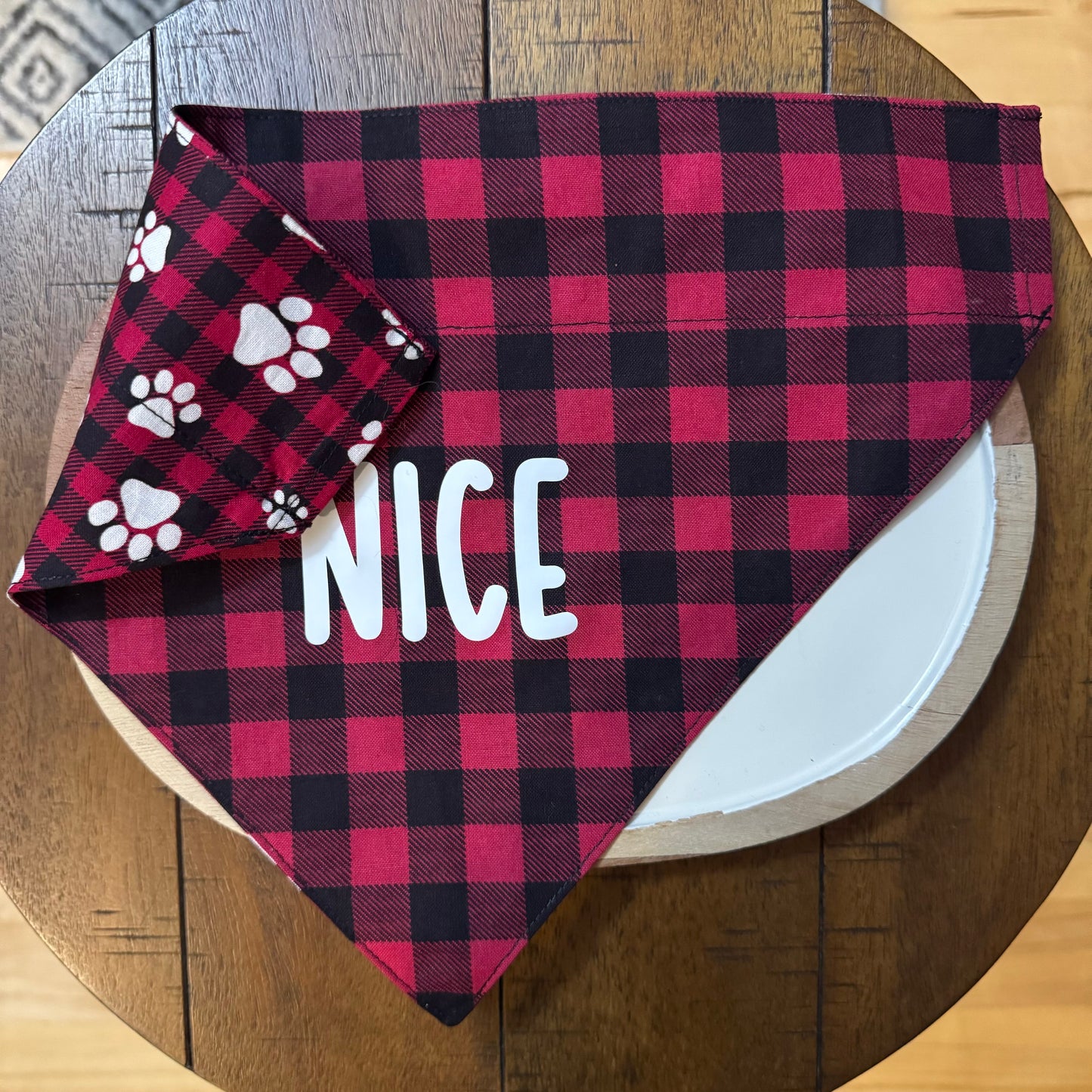 White Paws and Red Plaid Naughty or Nice Bandana