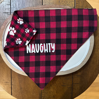 White Paws and Red Plaid Naughty or Nice Bandana