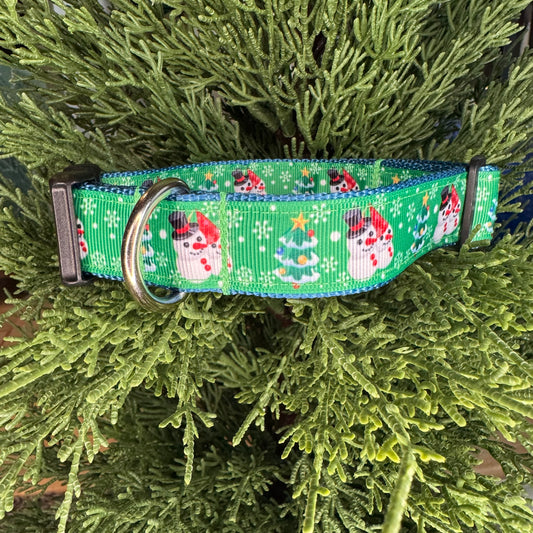 Trees and Snowmen Holiday Collar - Green