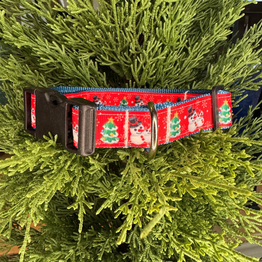 Trees and Snowmen Holiday Collar - Red