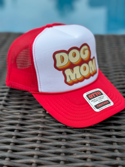 Retro Dog Mom Red and White Trucker Hat